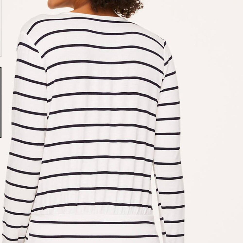 LOFT White & Black Striped Wrap Top with Banded Hem - Picture 10 of 11